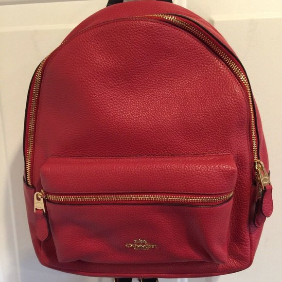 Coach Handbags - Red Pebble Leather Medium Charlie Backpack F30550